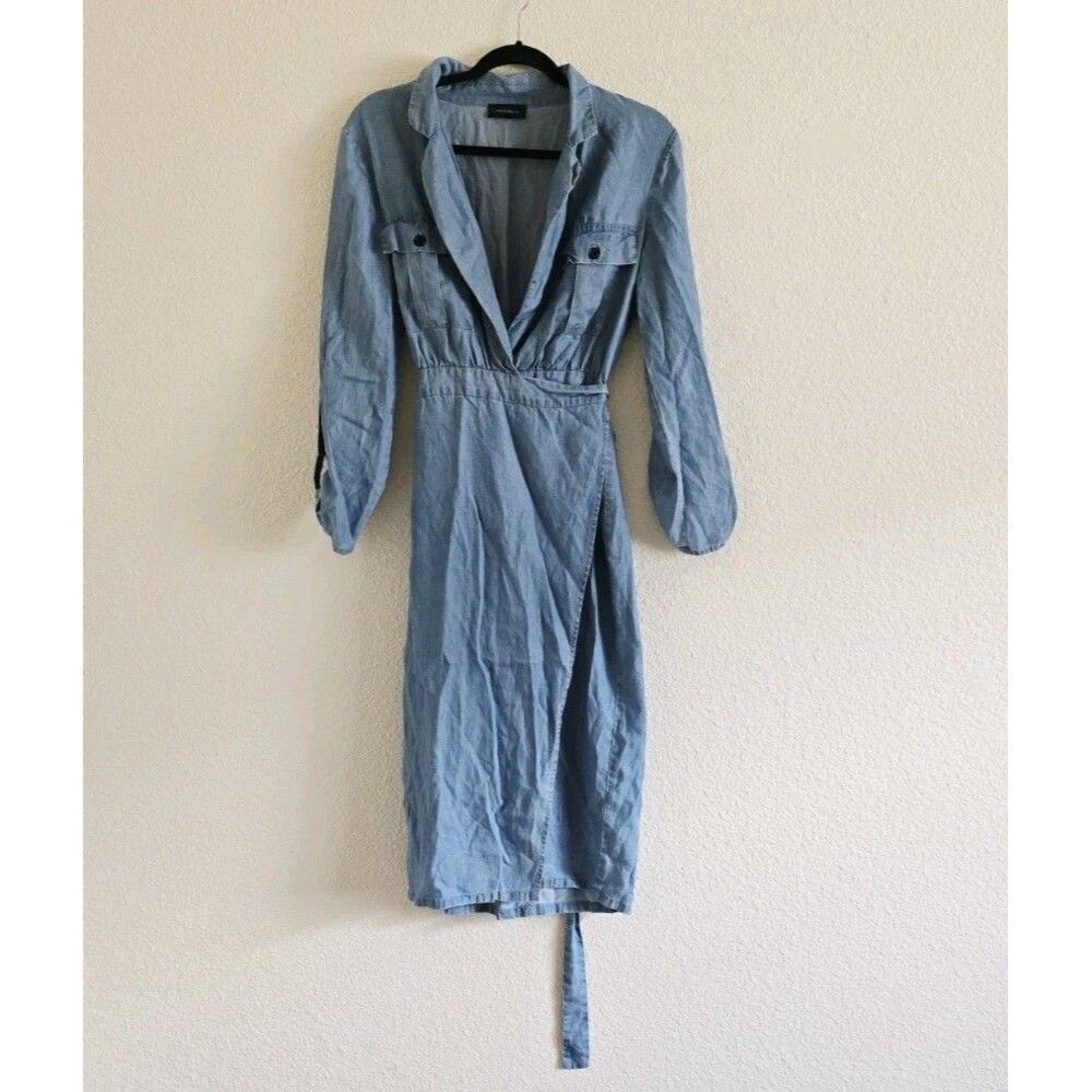 Revolve Majorelle Wrap Chambray Roll Tab Long Sleeve Midi Dress Tencel Size S - Picture 9 of 9